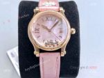Replica Chopard Happy Sport Diamond Watch With Pink Mop Dial Pink Leather Strap